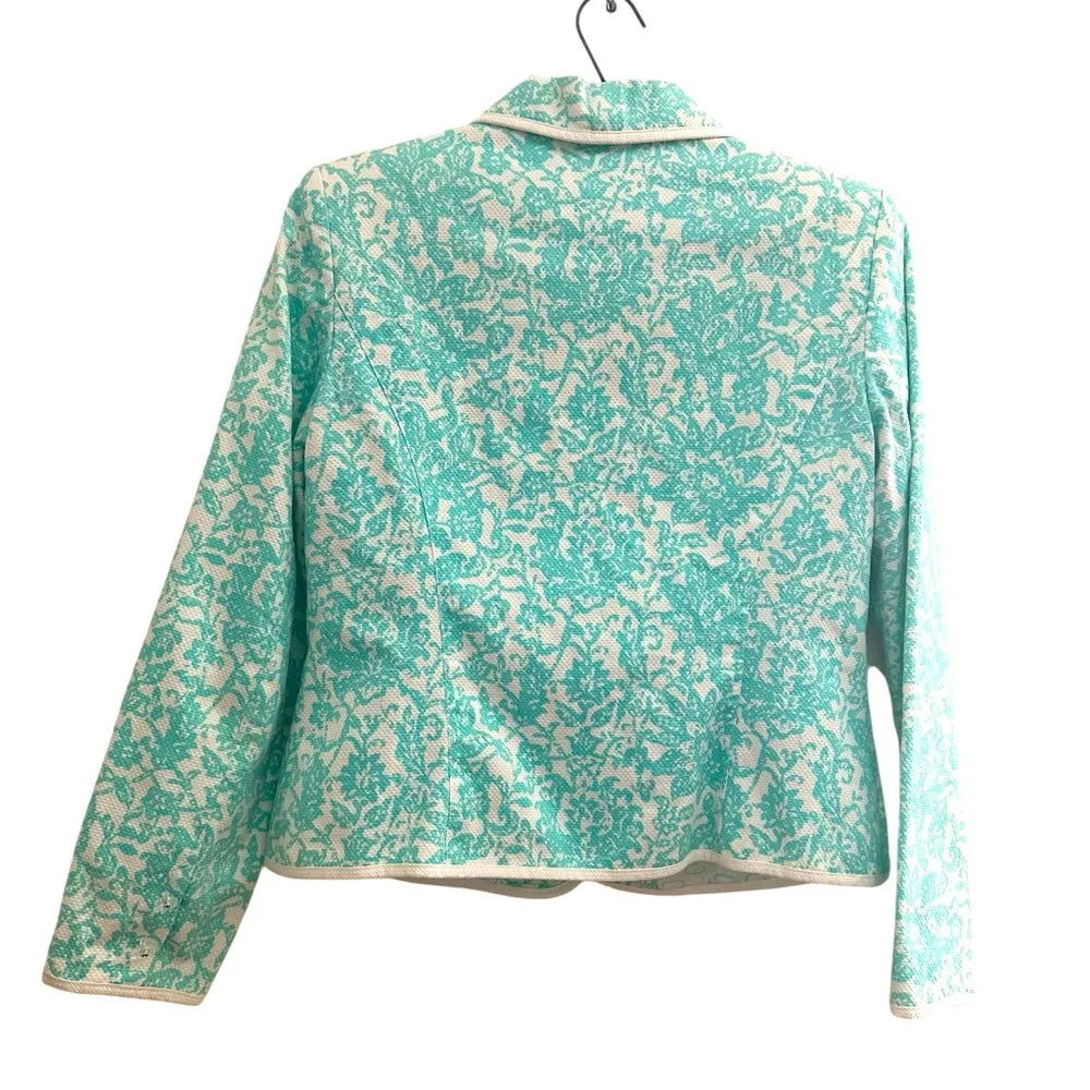 OSCAR VINTAGE OSCAR DE LA RENTA AQUA BLUE WHITE BLAZER JACKET CRYSTAL BUTTONS 8 - Image 3