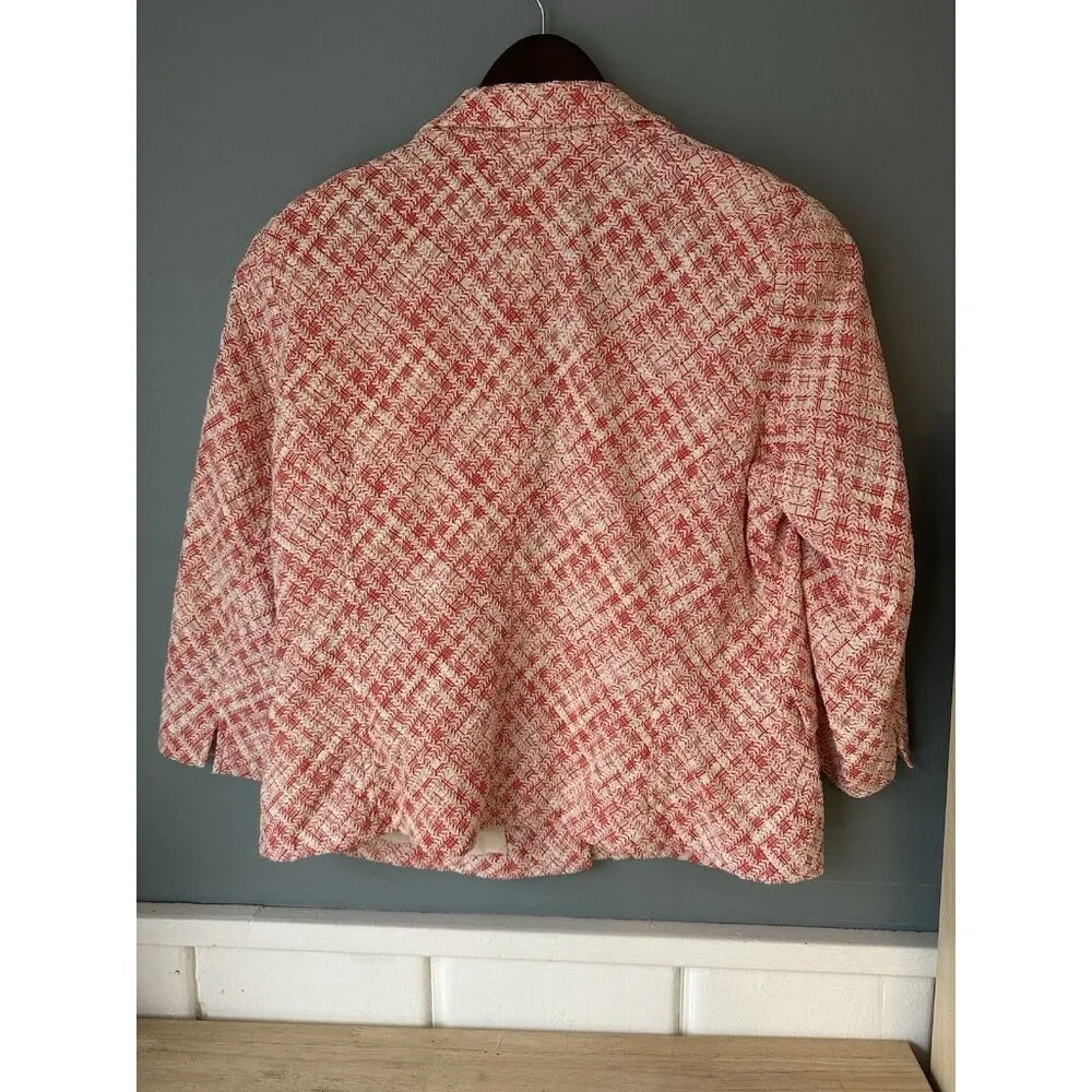COLDWATER CREEK WOMEN'S CORAL & CREAM 3/4 SLEEVE BLAZER JACKET - SIZE 14 *READ* - Image 3