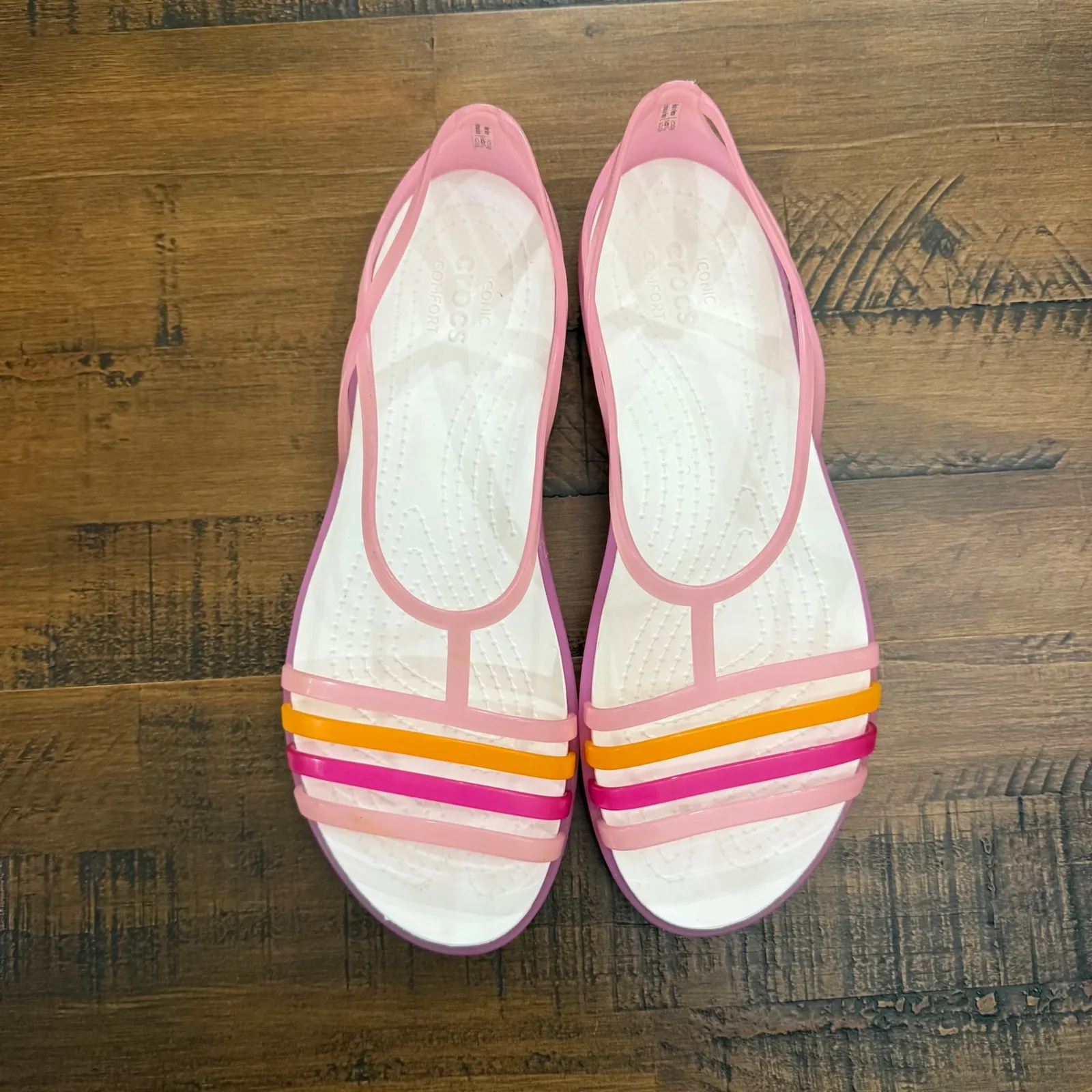 Crocs Women's Isabella Pink Multi Strappy Sandal Flats Jelly Comfort size 9 - Image 2