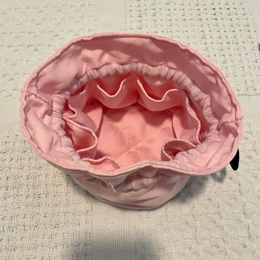 satiny smooth pink drawstring close circular jewelry pouch travel case A1 4405 - Image 3