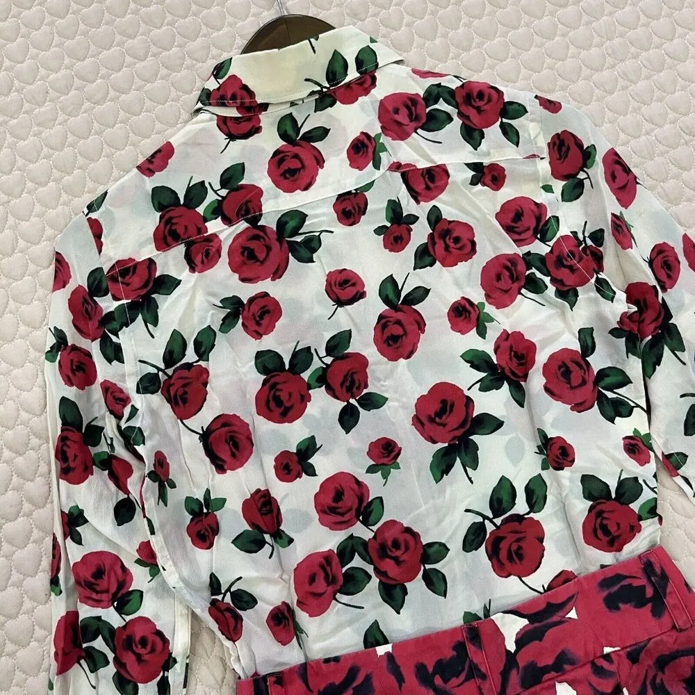 Moschino 30th Rose Silk Blend Jumpsuit Women's Long Sleeve Shorts Size 6 - Image 14