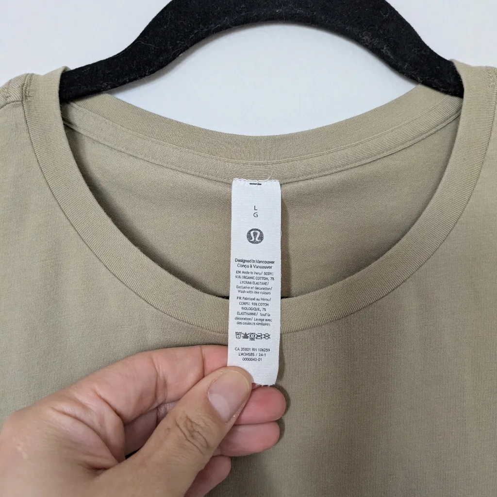 Lululemon Organic Cotton Straight-Hem Crewneck T-Shirt Sz L - Image 3