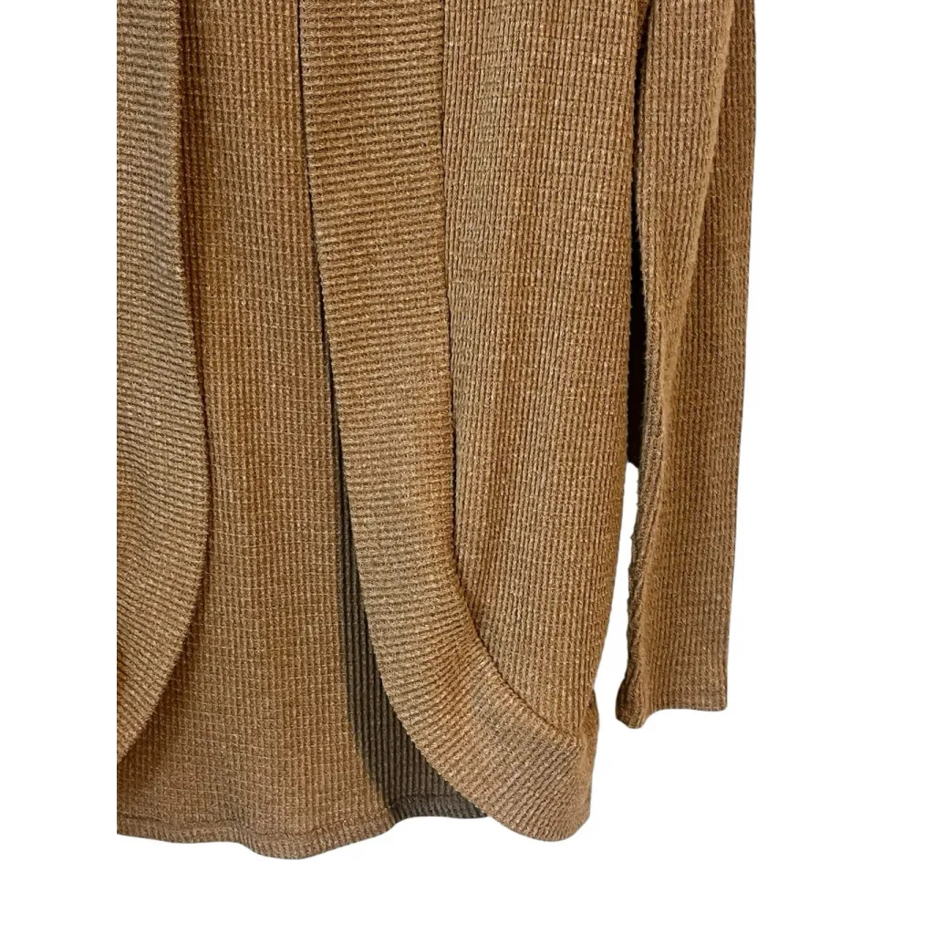 SO Open Front Cardigan Womens Size XS Brown Waffle Knit Long Sleeve Hooded - Image 5