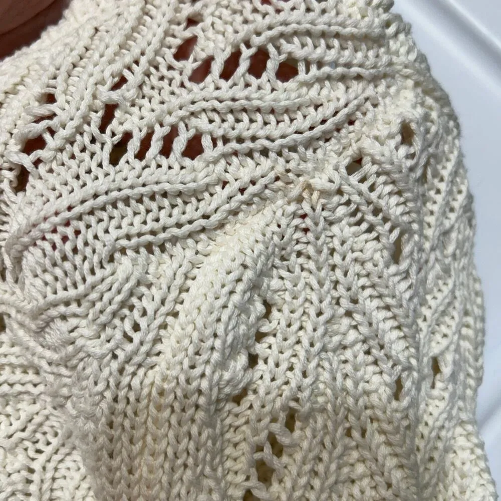 Vintage Talbots Cream White Crochet Babydoll Button Knit Sweater Y2K Cottagecore - Image 2