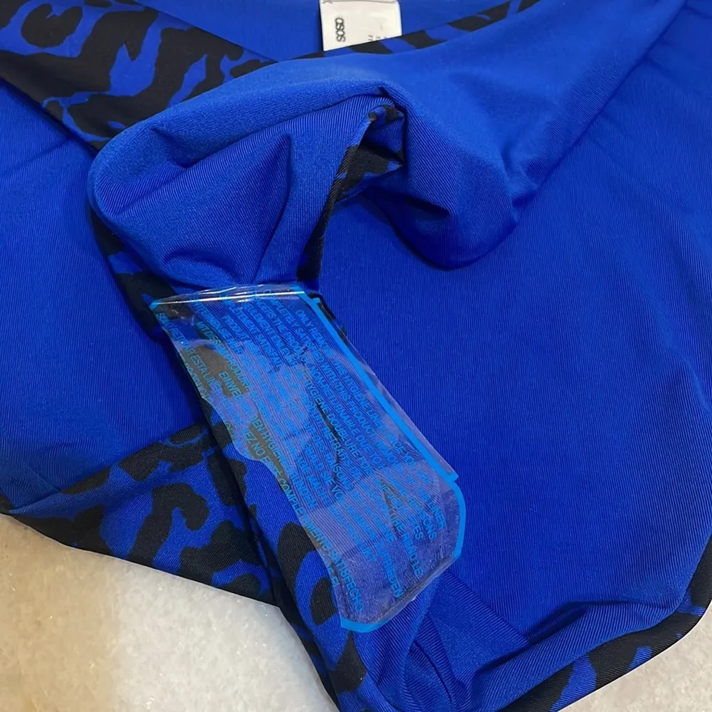 Topshop bikini bottom Animal print Cobalt blue high cut New swimwear Sz 12 - Image 4