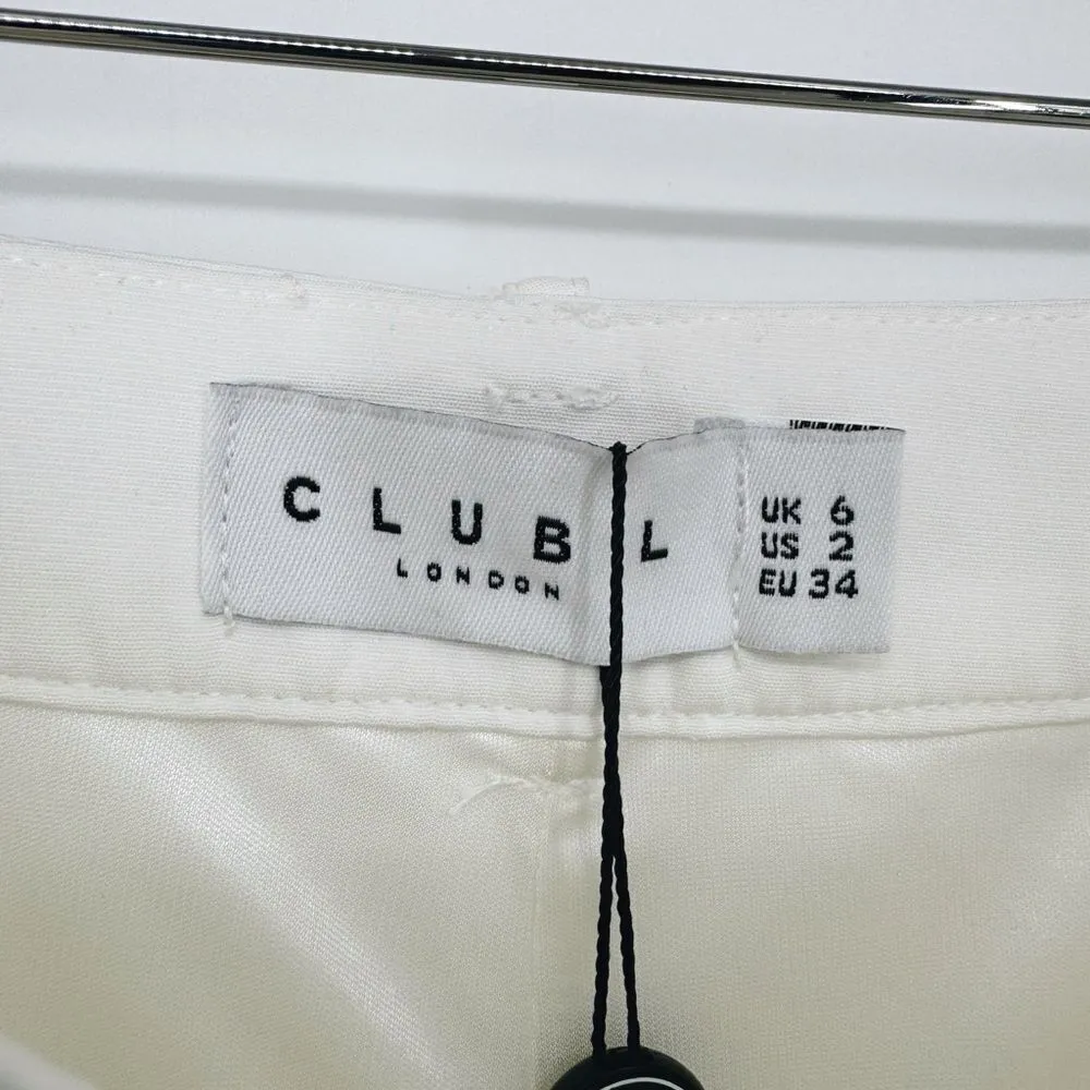 Club L London Count Me In White Tailored‎ Feather Trim Trousers Sz 2 NWT - Image 9