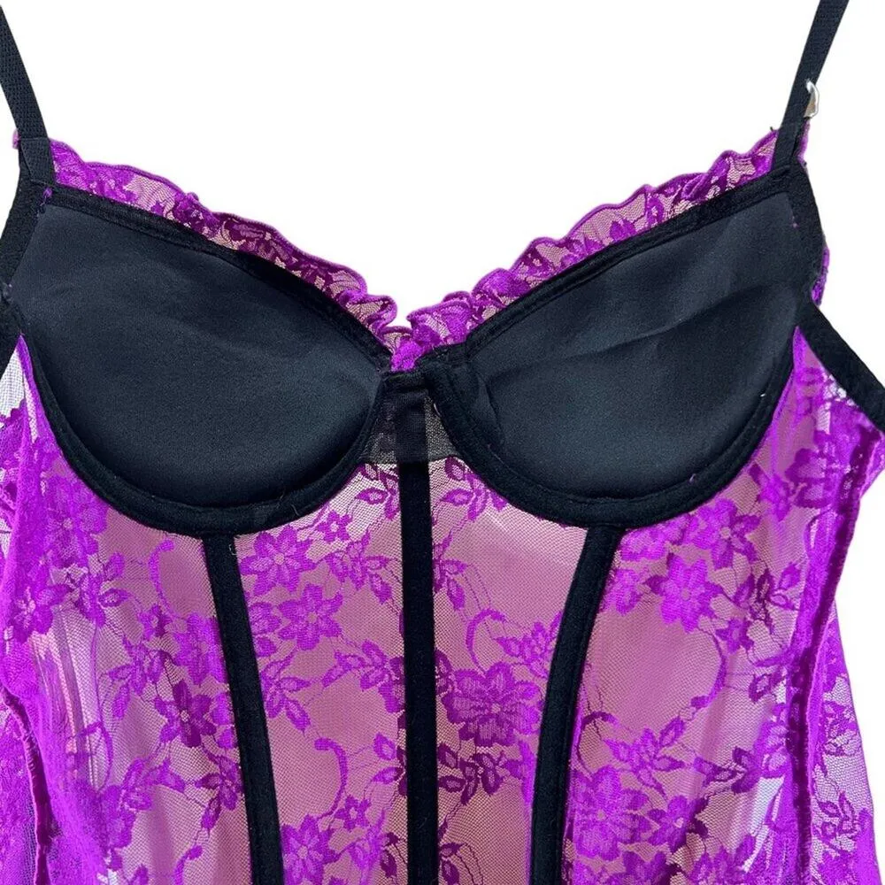 Dreamgirl Orchid Francesca Bustier Set Lace Ruffle Lingerie Size Medium Purple - Image 5