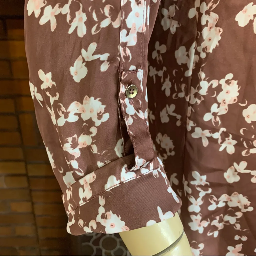 THE LIMITED BROWN AND PINK FLORAL PRINT SATIN 3/4 SLEEVE TUNIC (S) - Image 7