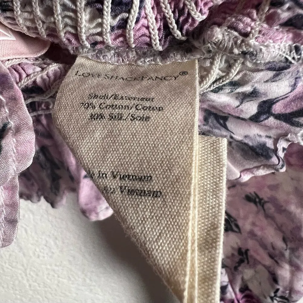 LoveShackFancy Russell Smocked Pink Purple Floral Long Sleeve Top Size S - Image 12