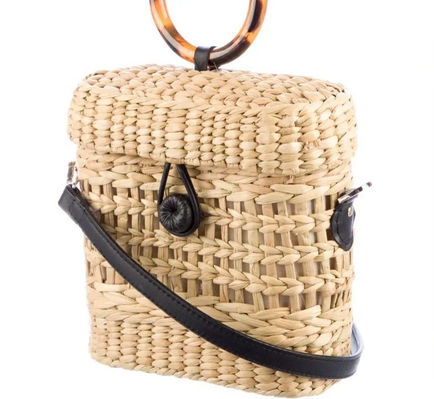 Poolside Ashleigh Straw Rattan Bag Acrylic Lucite Handle Shoulder Bag Strap - Image 3