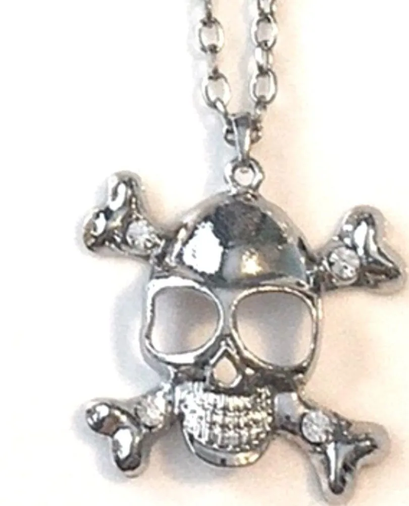 Bundle of 3 Skull & Crossbones Long Necklaces Silver Tone w/ Rhinestones NWT New - Image 3