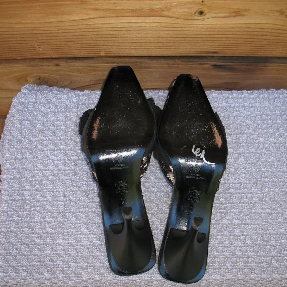 Black Lace Bow Mules Shoes Heels Black Size 7 - Image 6
