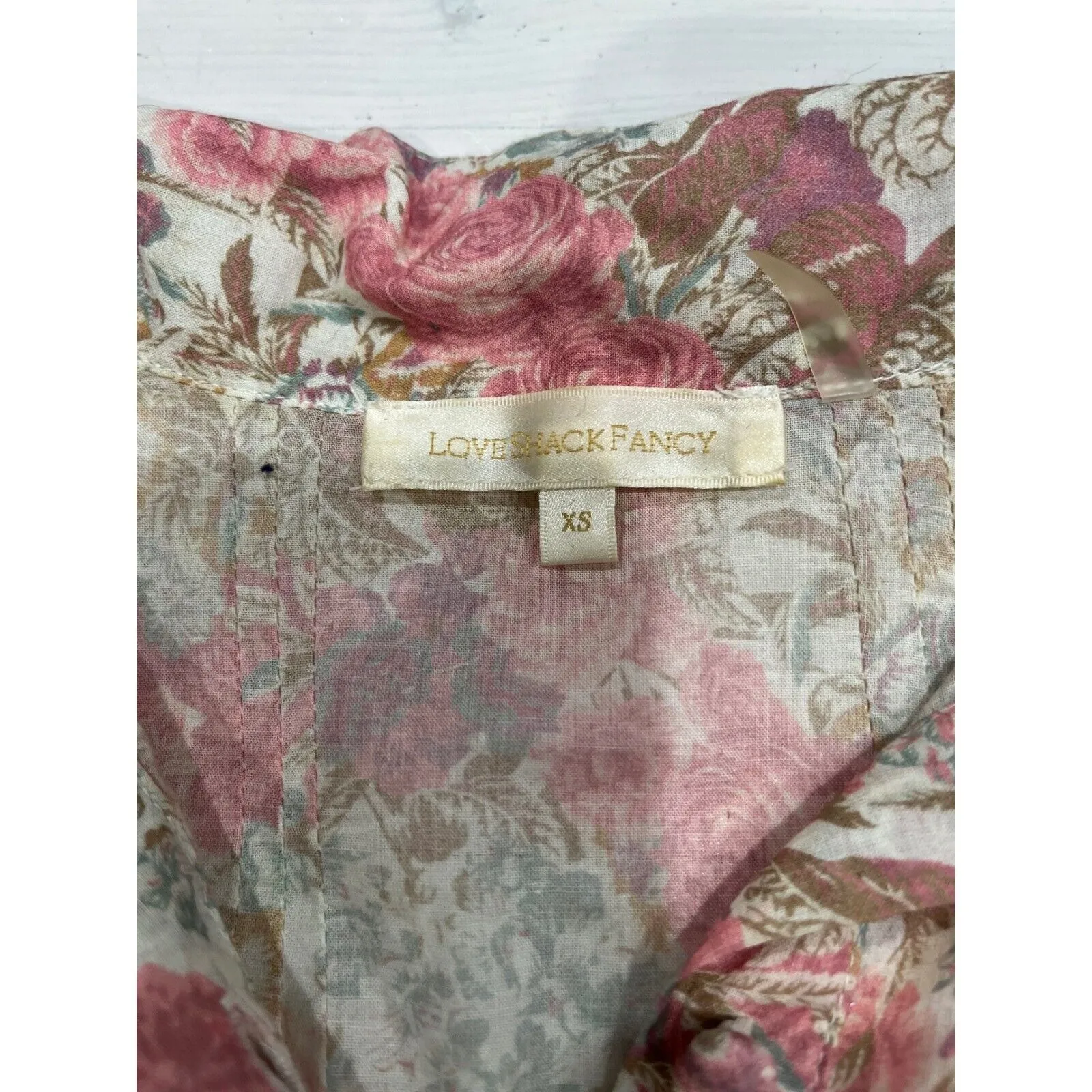 LoveShackFancy Brooke Floral lace Blouse button down Cuff Long‎ Sleeve Top XS - Image 2