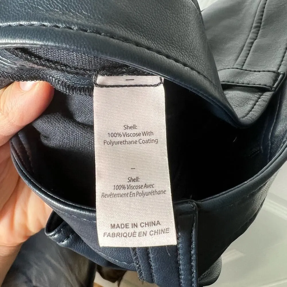 Cinq A Sept Benji Vegan Leather Cropped Seam Navy Flare Leg Pants 14 Blue - Image 12