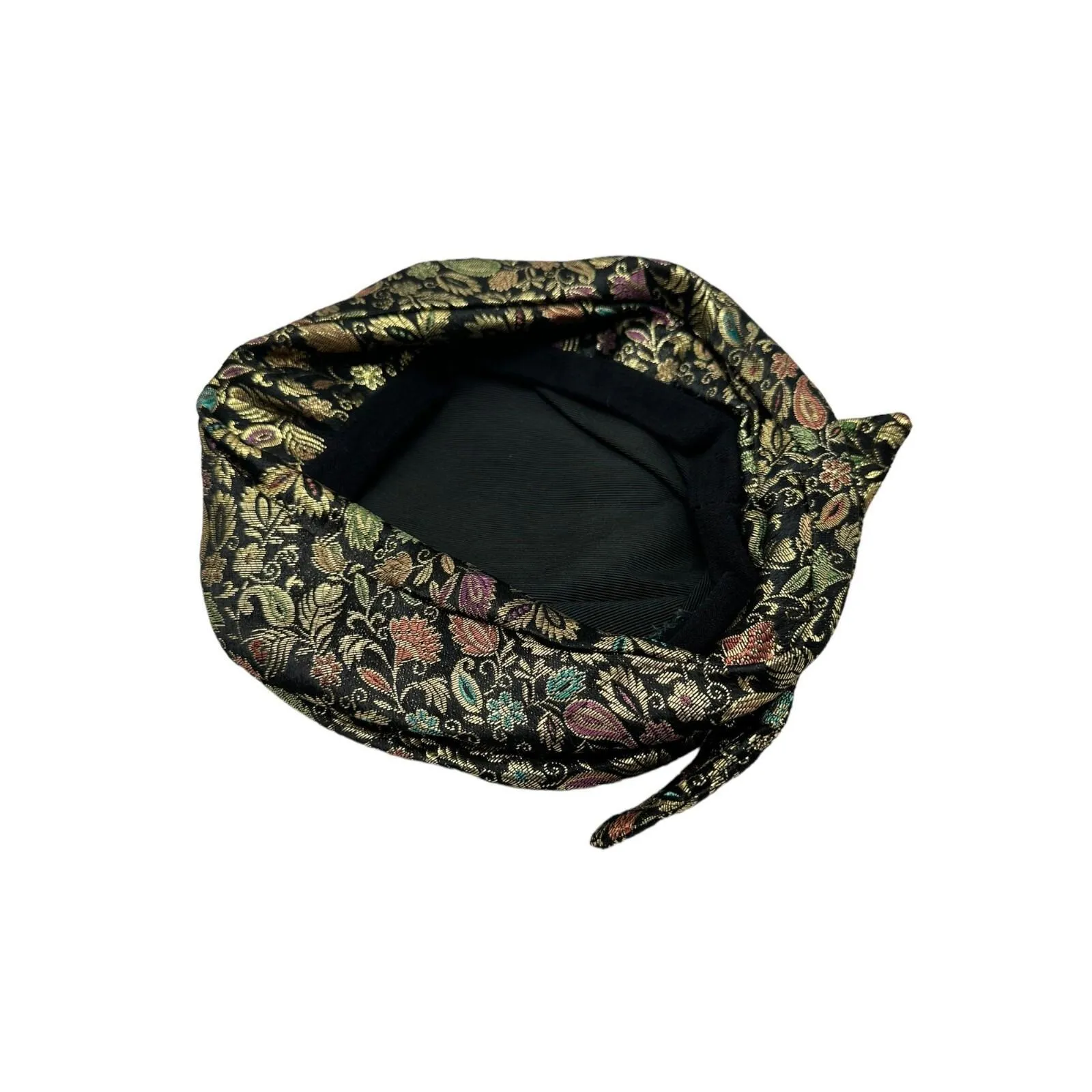 Vintage Womens Tapestry Lined Beret Hat French Floral Blue Black 445570 - Image 7