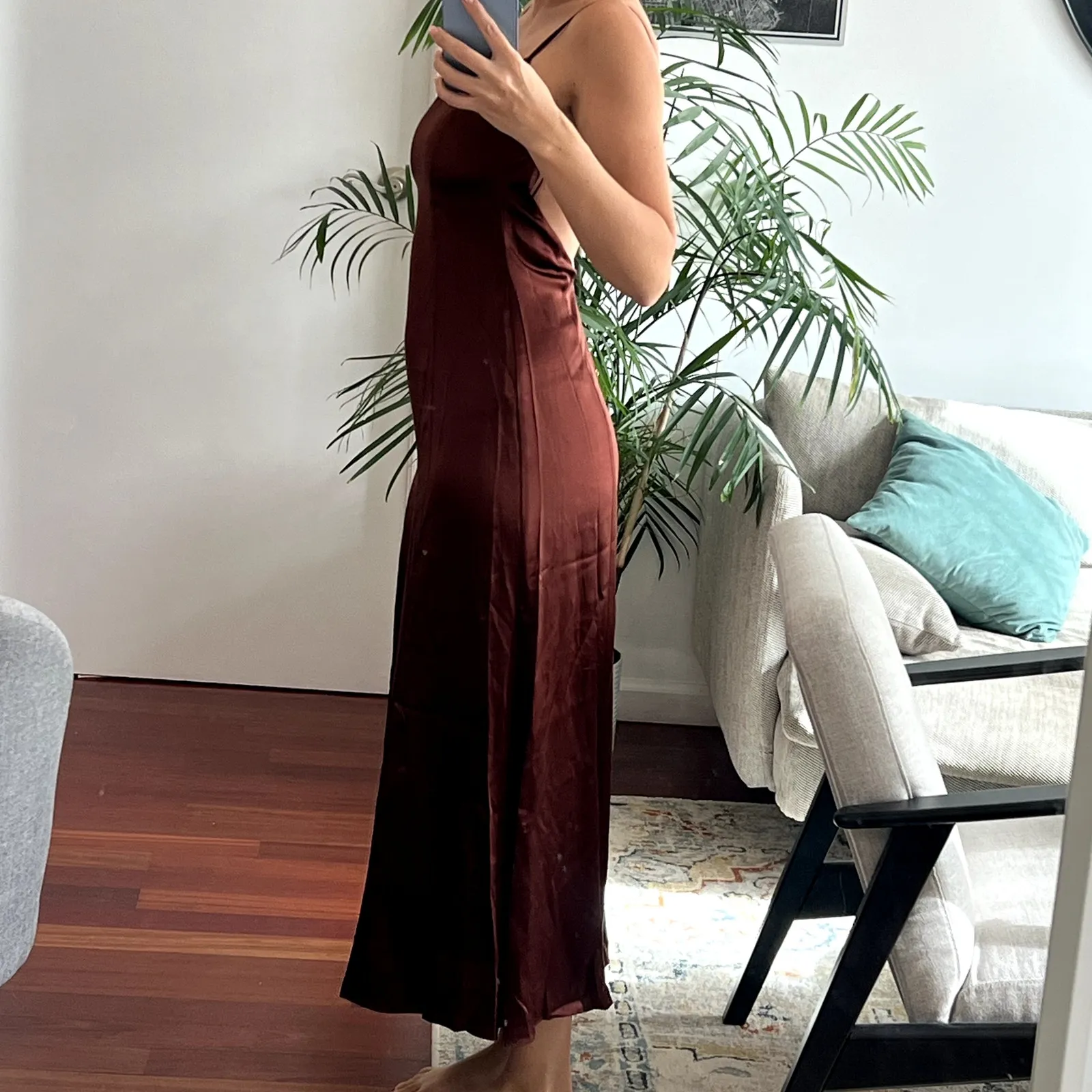 Reformation Melina Silk Maxi Dress Mahogany Brown Open Back Size 2 - Image 4