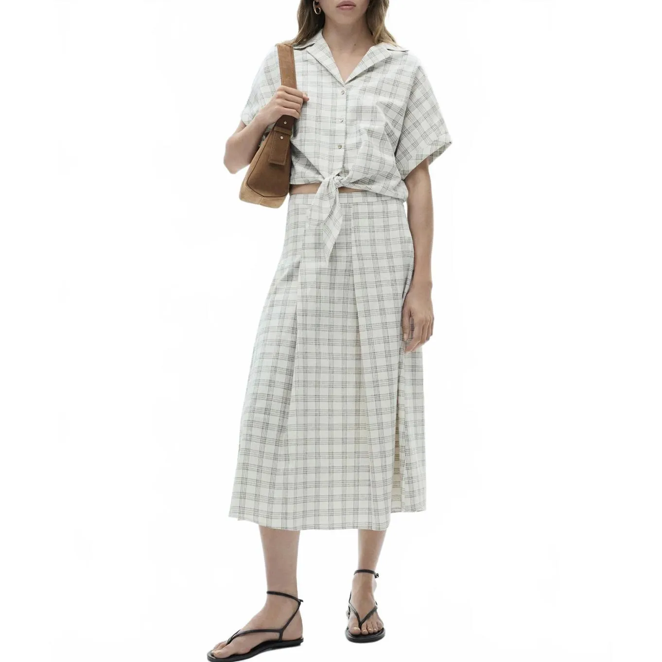 Mango Gingham Check Crop Top Ecru Beige Tan NWT Size 4/Small - Image 7