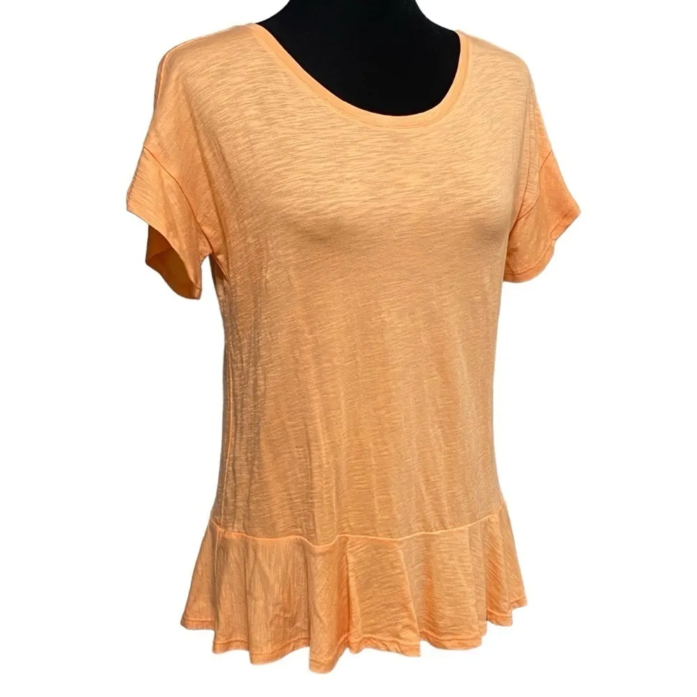 Lands’ End Peach Slub Knit Ruffle Hem Top XS Lightweight Boho Tee Shirt Orange - Image 2