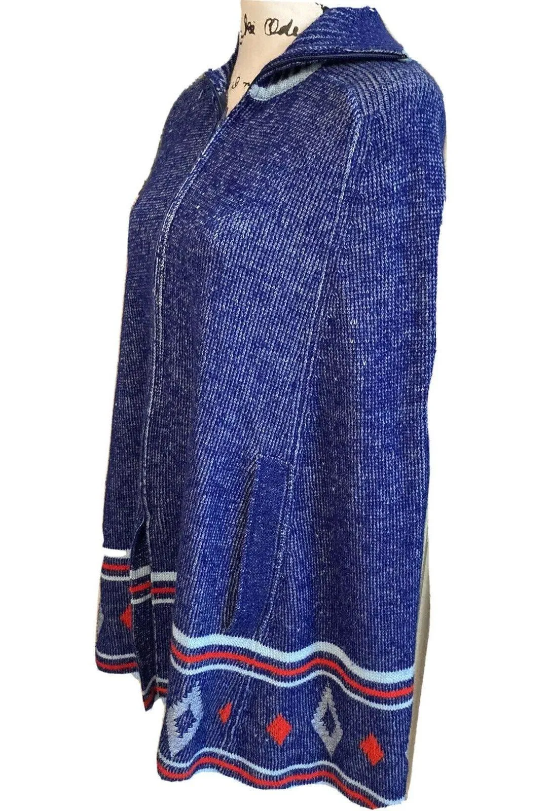 Fashioned by Lee Women's Vintage Full Zip Cape Blue Red White Sz L EUC - Image 6