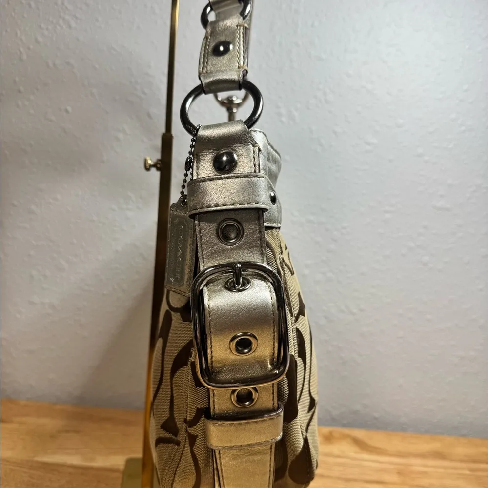 Zoe Hobo Bag Purse Jacquard Beige SILVER Monogram Canvas F12657 - Image 5