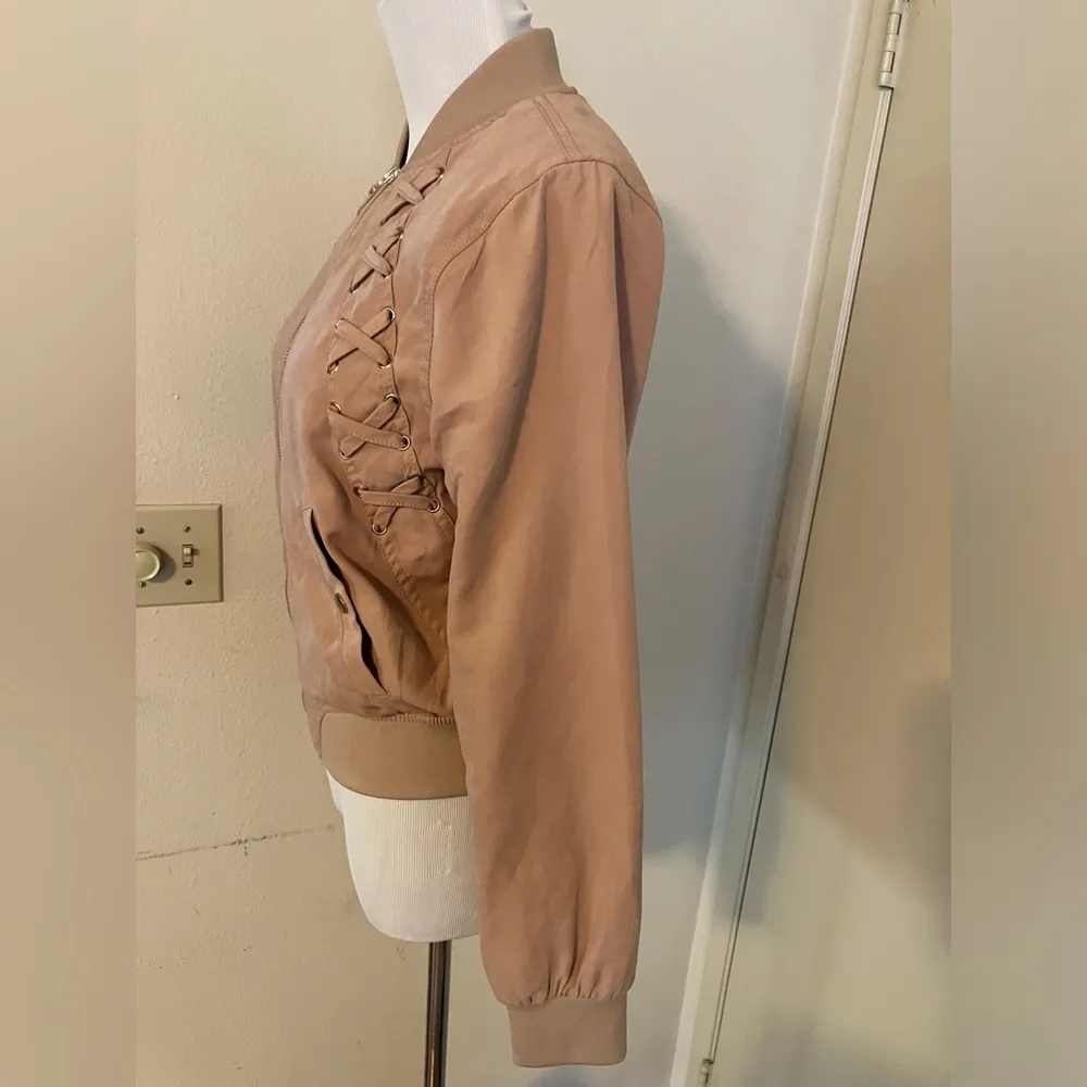 Haute Monde ZIPPER STYLISH LACE UP BOMBER JACKET Misty Rose - Image 4