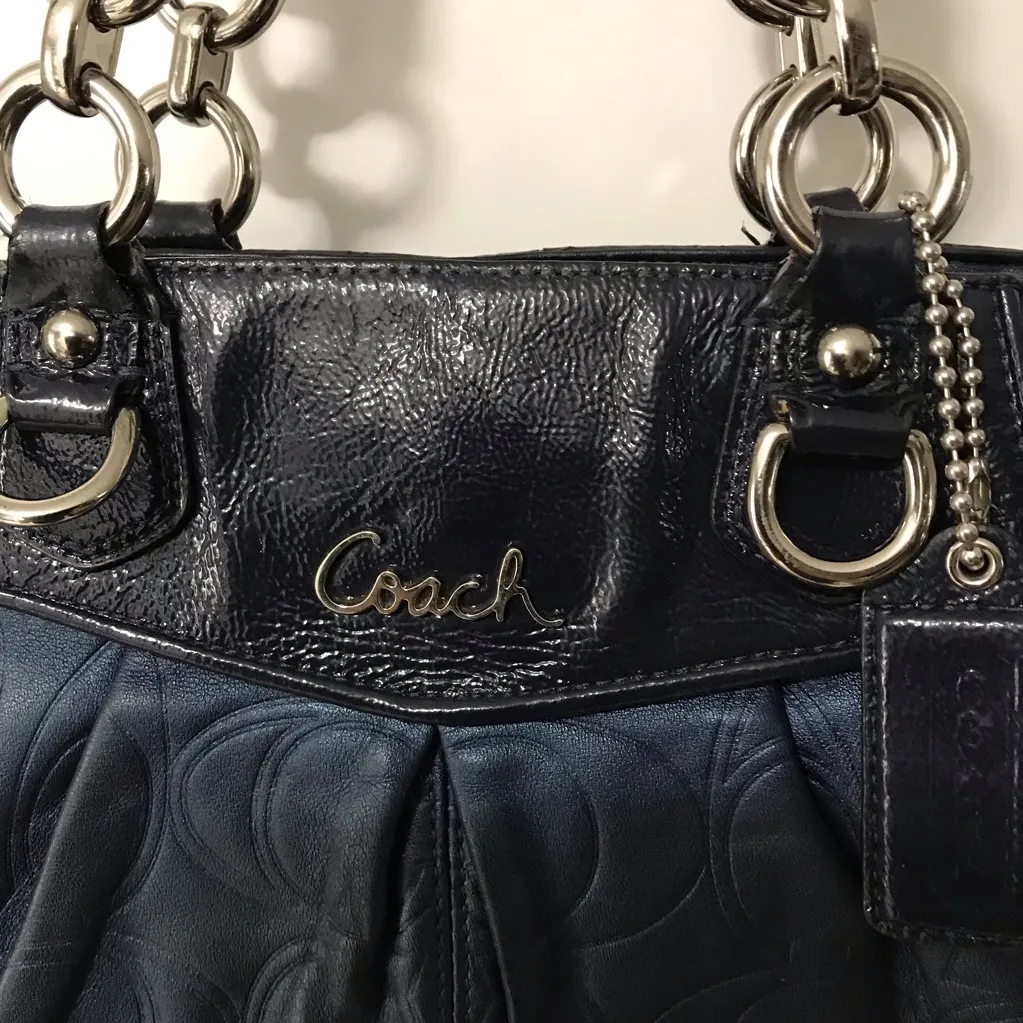 Coach Ashley Dark Blue Embossed Leather Carry All Shoulder Bag EUC - Image 2