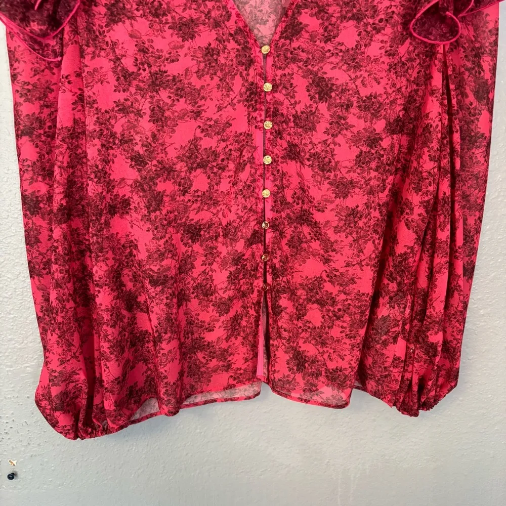 Keepsake the Label Ditsy Floral Pink Sheer Ruffle Sleeve Blouse XXS‎ Preppy Boho - Image 6