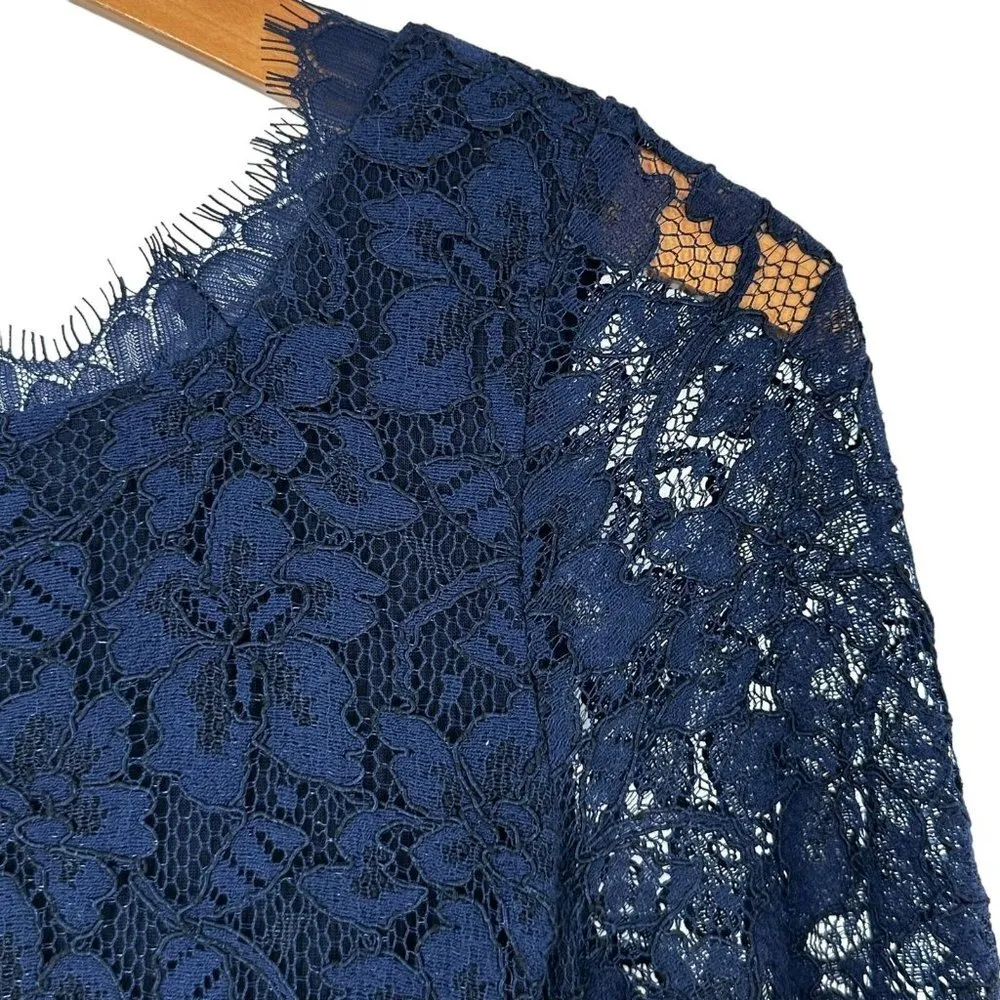 Diane Von Furstenberg DVF Colleen Navy Blue Floral Lace Sheath Dress Size 0 - Image 6