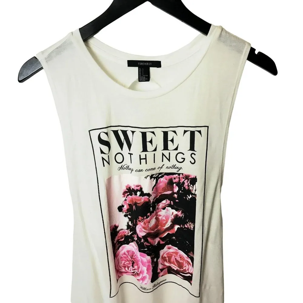 Forever 21 Sweet Nothings Floral Shirt Graphic Tee Top Sleeveless Cotton Solid L - Image 2