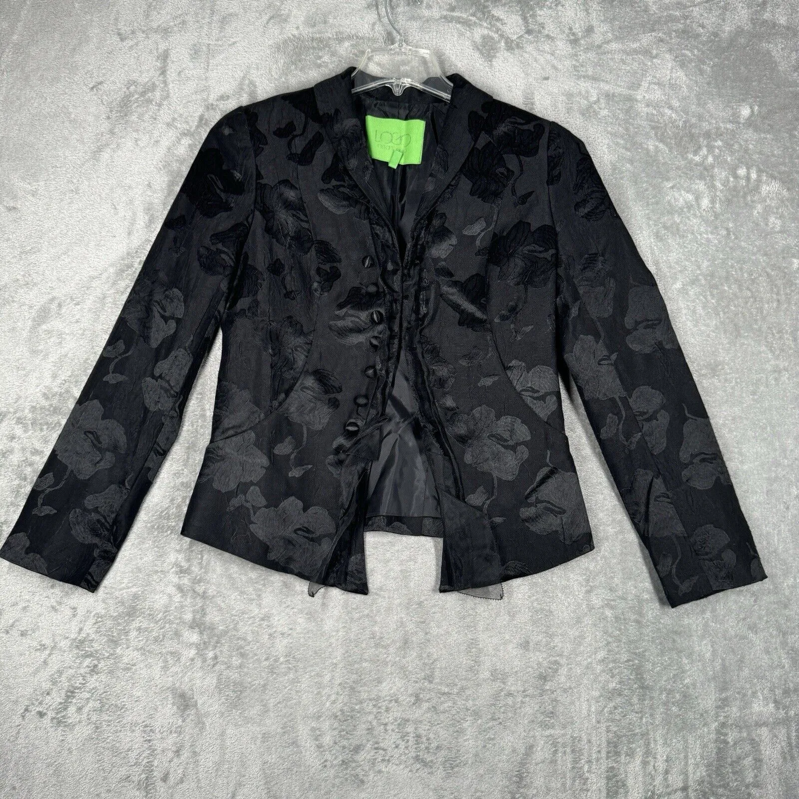 Logo Lori Goldstein Blazer Womens 4 Black Dark Floral Chiffon Ruffle Witchy Goth - Image 2