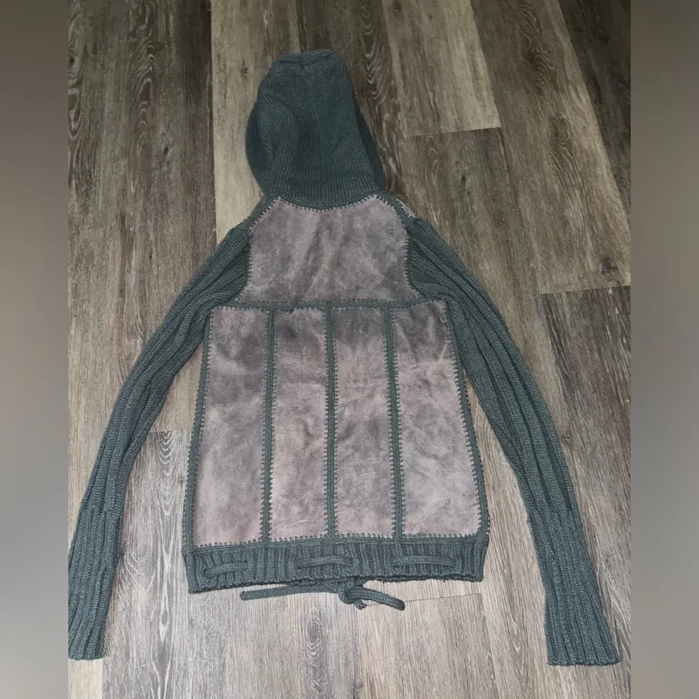 Vintage Carol Cohen Leather Knit Coat Size Large Gray - Image 4