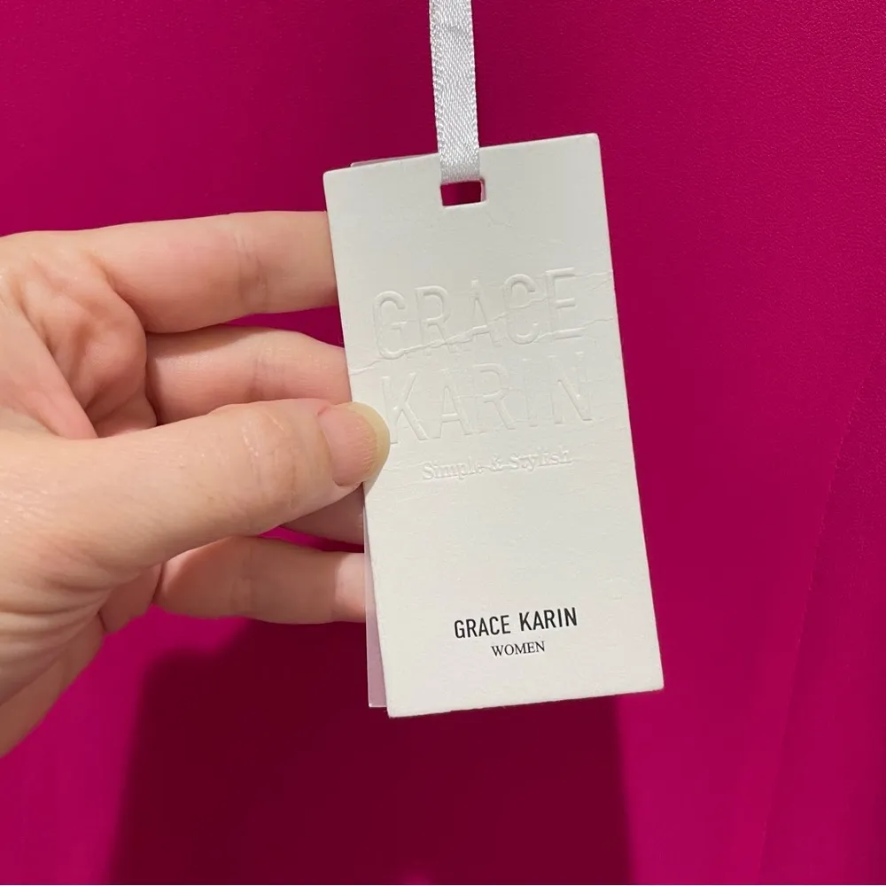 GRACE KARIN Chiffon Dress Flutter Sleeve Party Wedding Cocktail Hot Pink Size 14 - Image 10