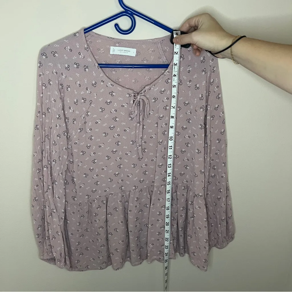 Lucky Brand Womens Pink Long Sleeve Lace Up Neck Peplum Peasant Top Size Large - Image 2