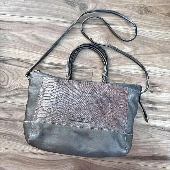 CHLOÉ CHLOE | Snake Embossed Leather Tote Crossbody Gray Gunmetal Metallic Bag - Image 1