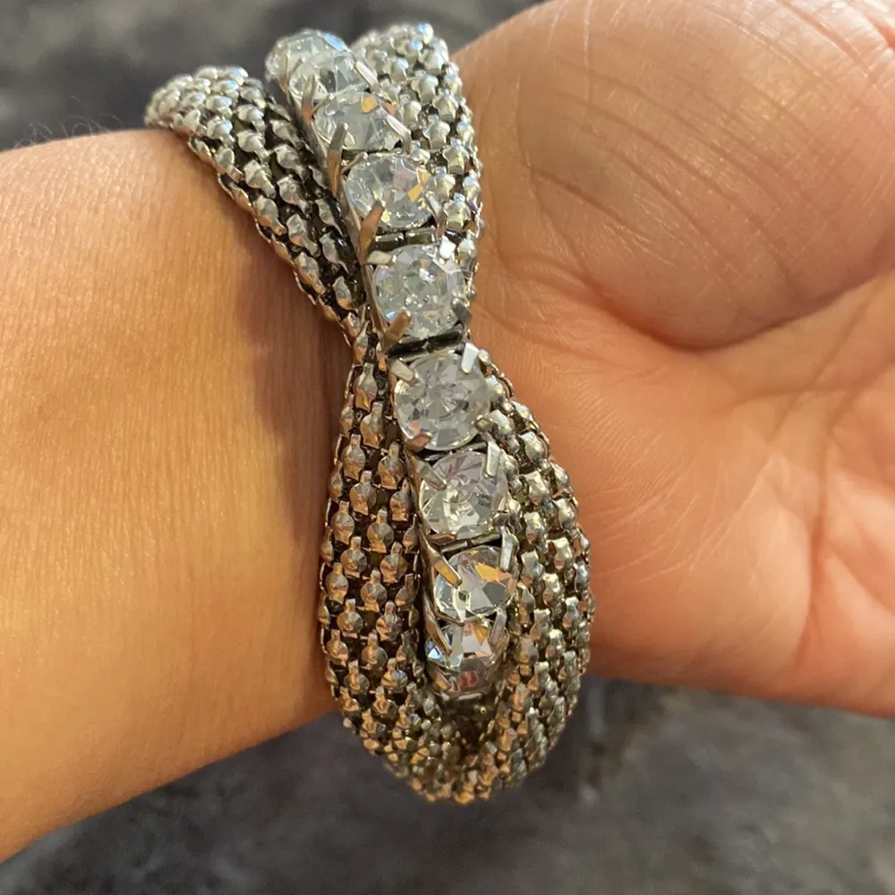 Set of three attached silvertone bracelets 2
chainsaws one with crystals 80’s Silver - Image 3