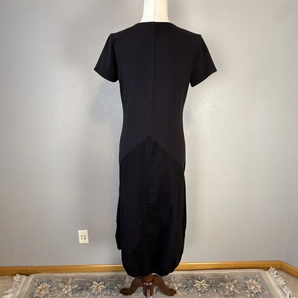 XCVI Womens Bubble Hem Midi Dress Size M Black Cotton Lagenlook Minimalist - Image 5