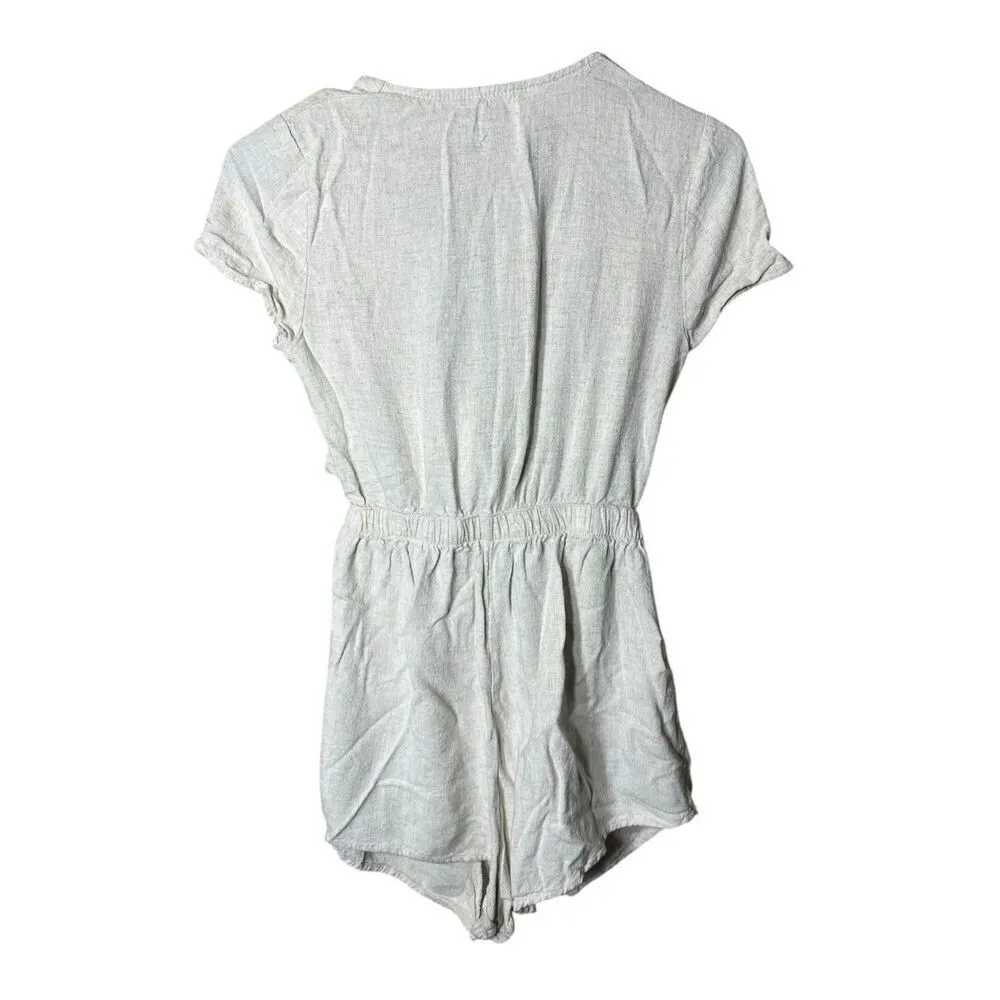 Princess Polly Ragnar Beige Linen Blend Tie Front Romper Size 4 - Image 6