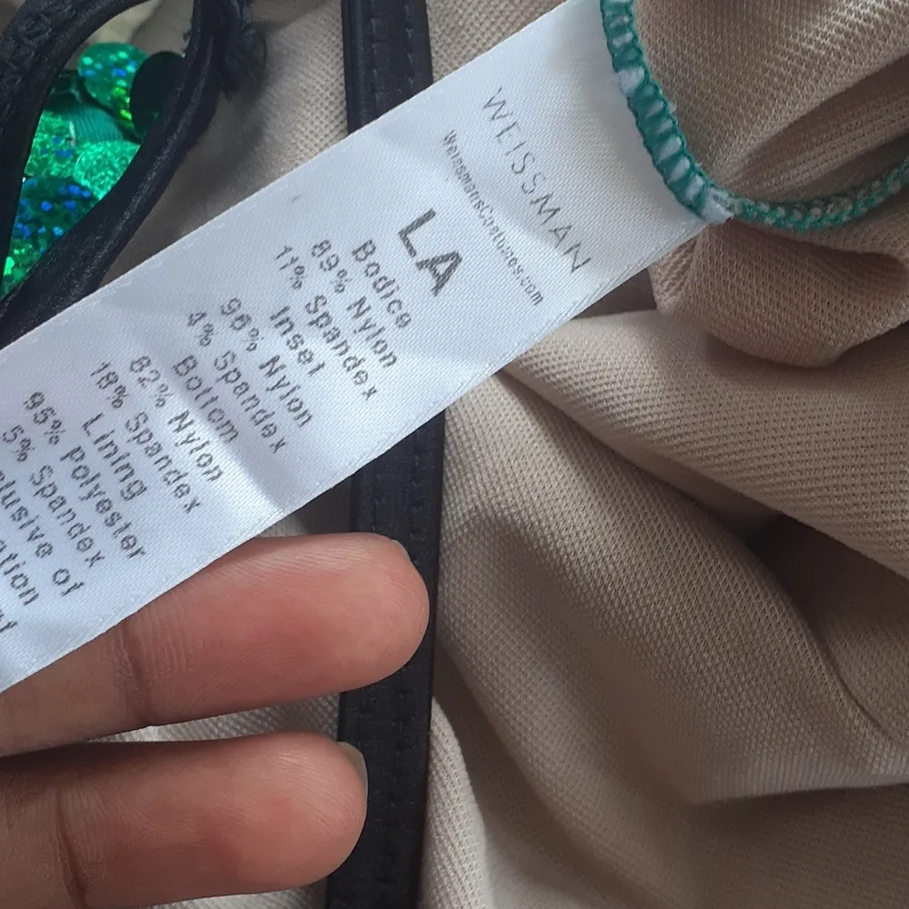 Weissman Dance Green/Black Sequin Fringe Bodysuit Size L Size L - Image 4