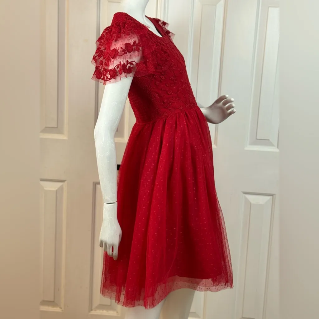 JessaKae Elegant Lace With Tulle Red Midi Dress Size XS - Image 3