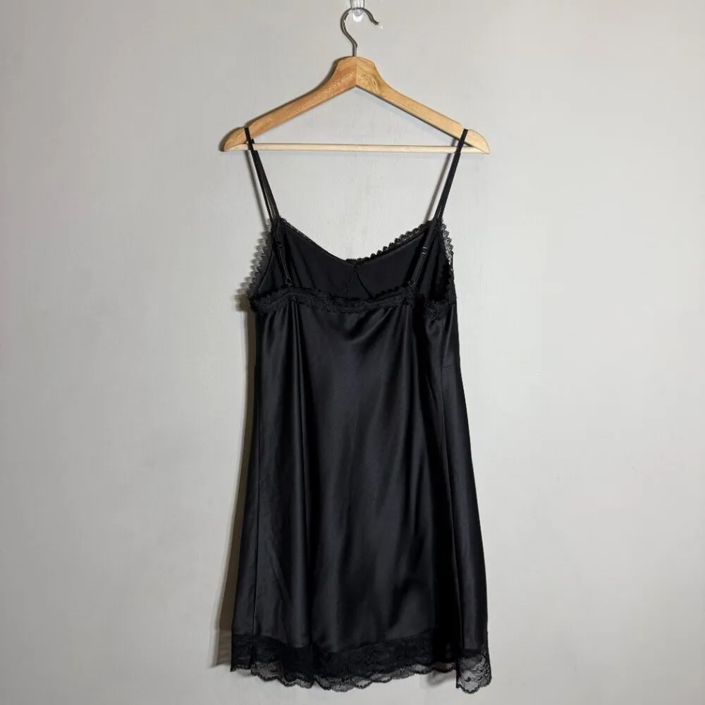 NWT Steve Madden Veera Lace Trim Slipdress Mini Dress Women's Medium Black Satin - Image 5
