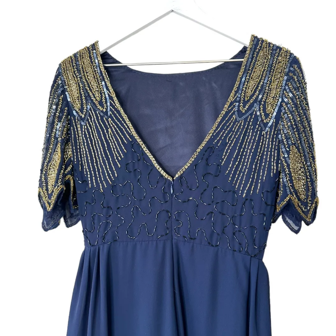 ASOS Virgos Lounge Lena Navy Beaded Maxi Dress Size 6 - Image 7