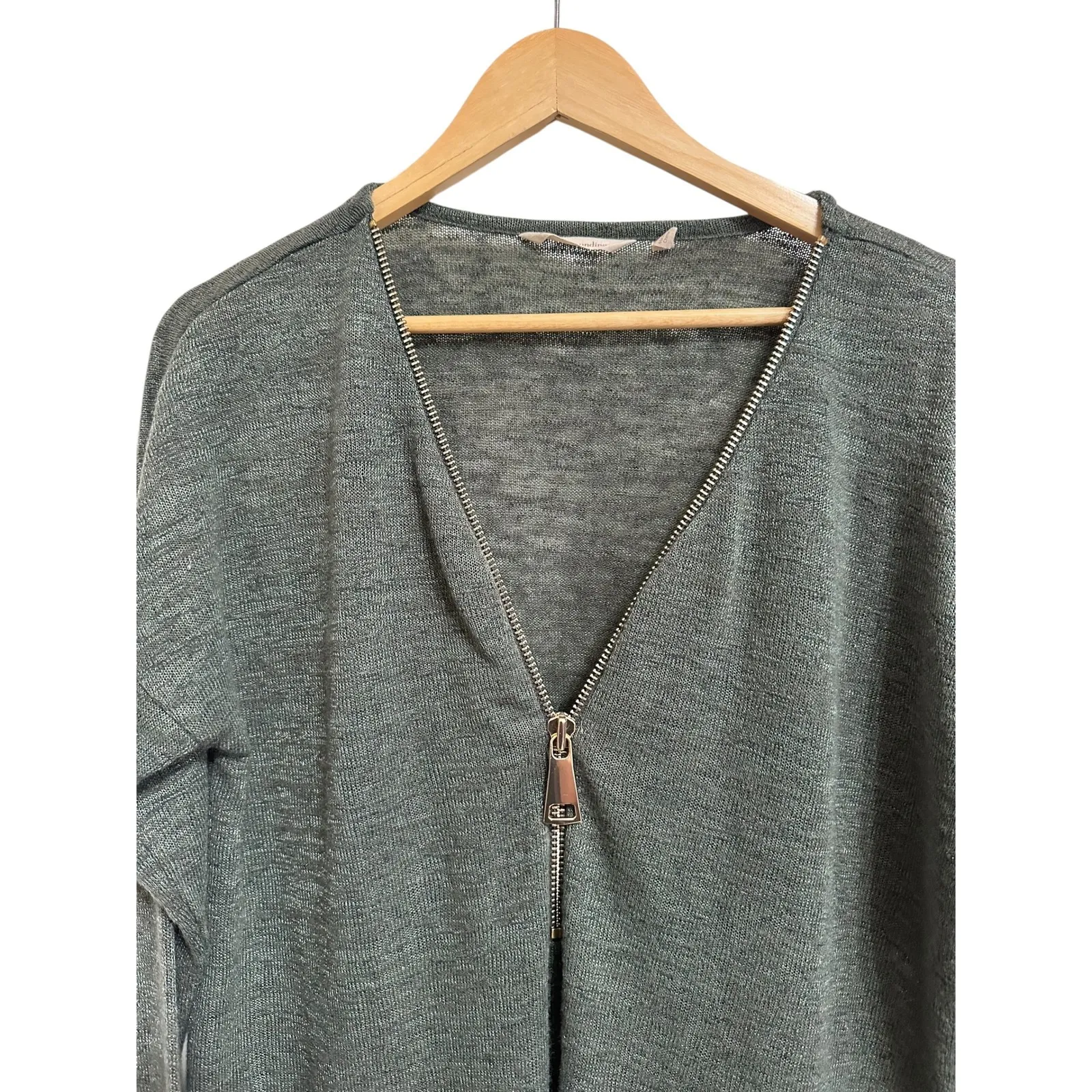 Soft Surroundings valentina zip Green Heathered Long Sleeve Knit Top Size L - Image 2