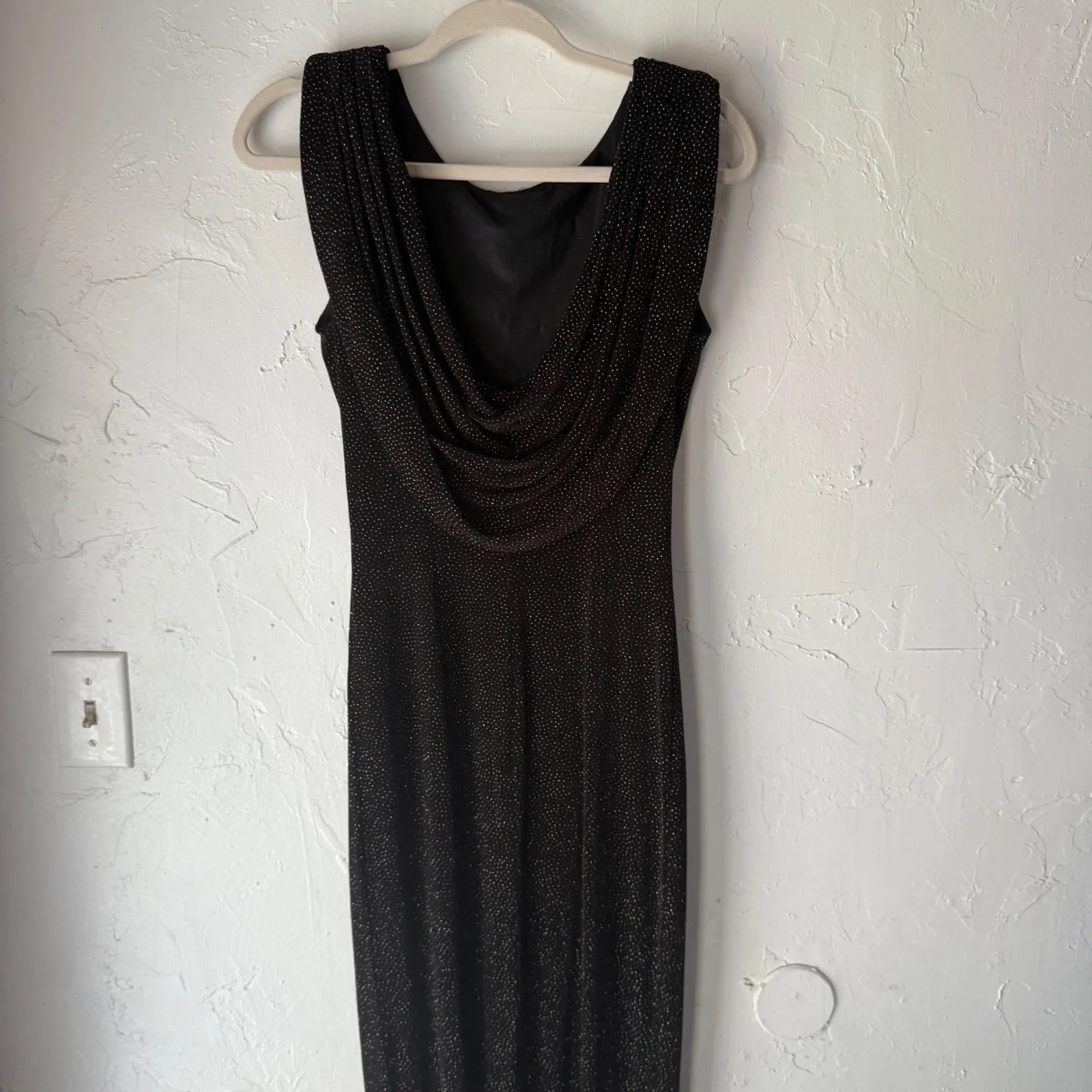 Jessica Howard Vintage 90 Black Sparkle Gown Maxi Dress Cowl Whimsigoth Fairy 10 - Image 5