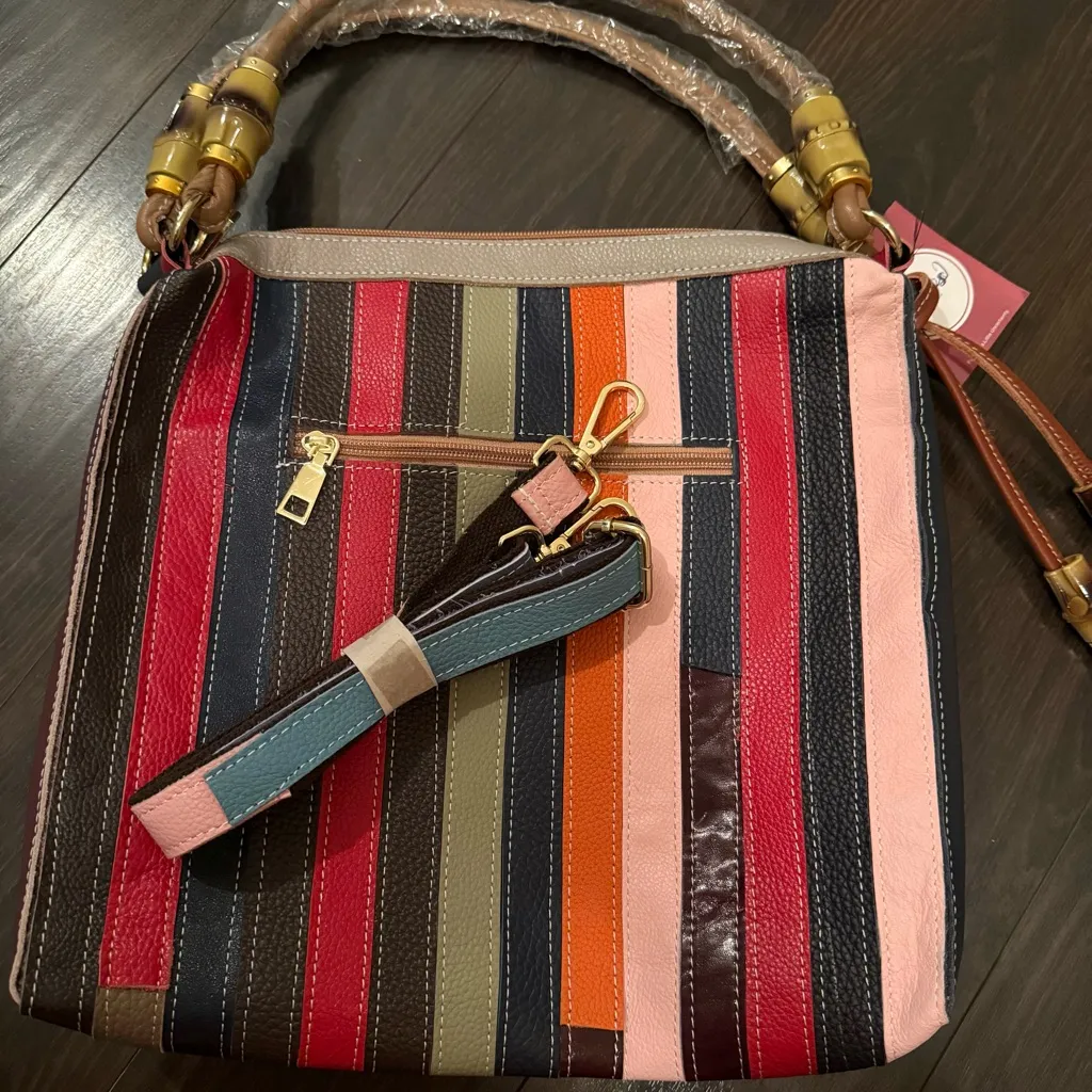 NWT CHAOS By Elsie Multi Color Solid Genuine Leather Rhombus Pattern Tote Bag - Image 9