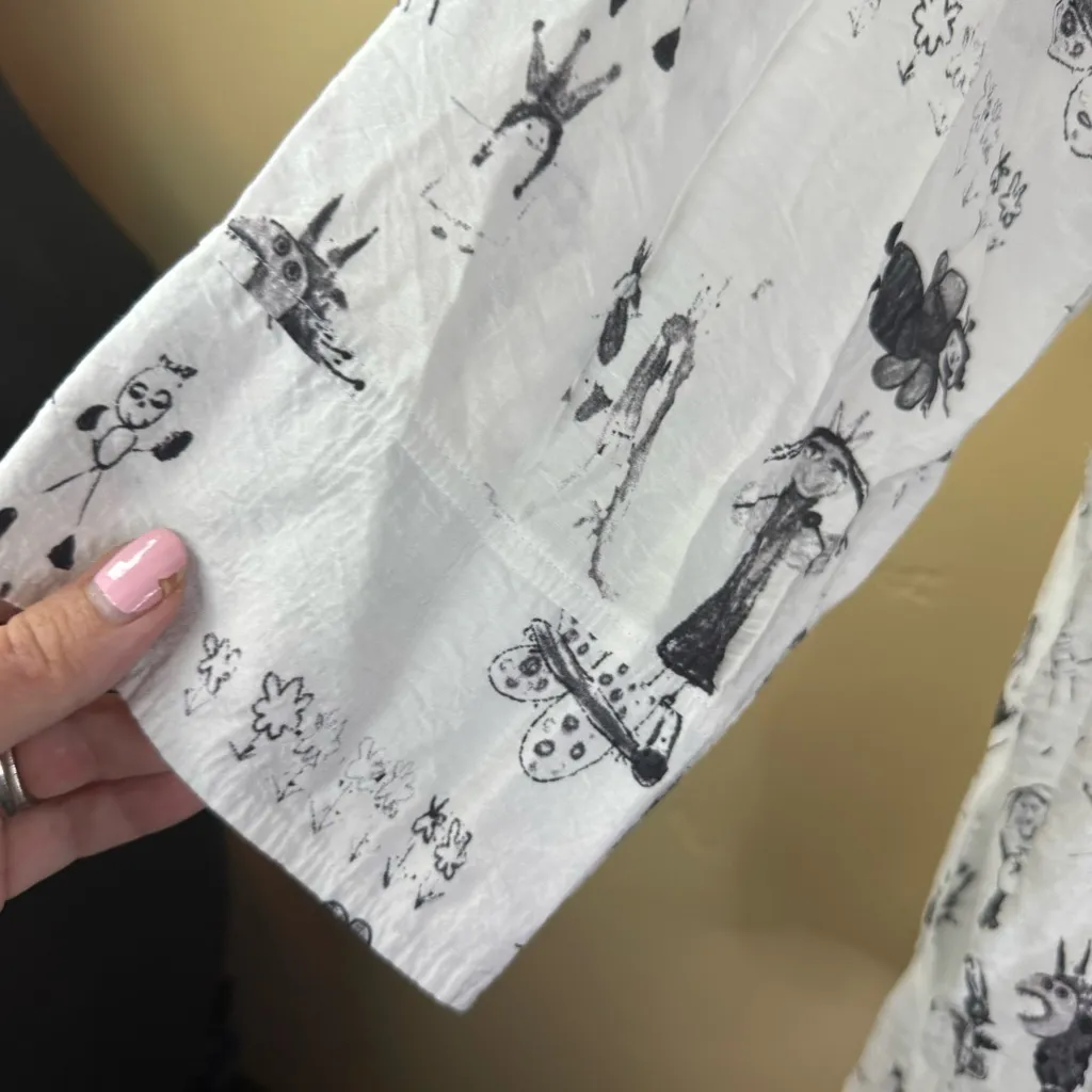 Shana Size Large Button Down Womens Shirt of Kids Drawings Red‎ Buttons Zipper White - Image 4