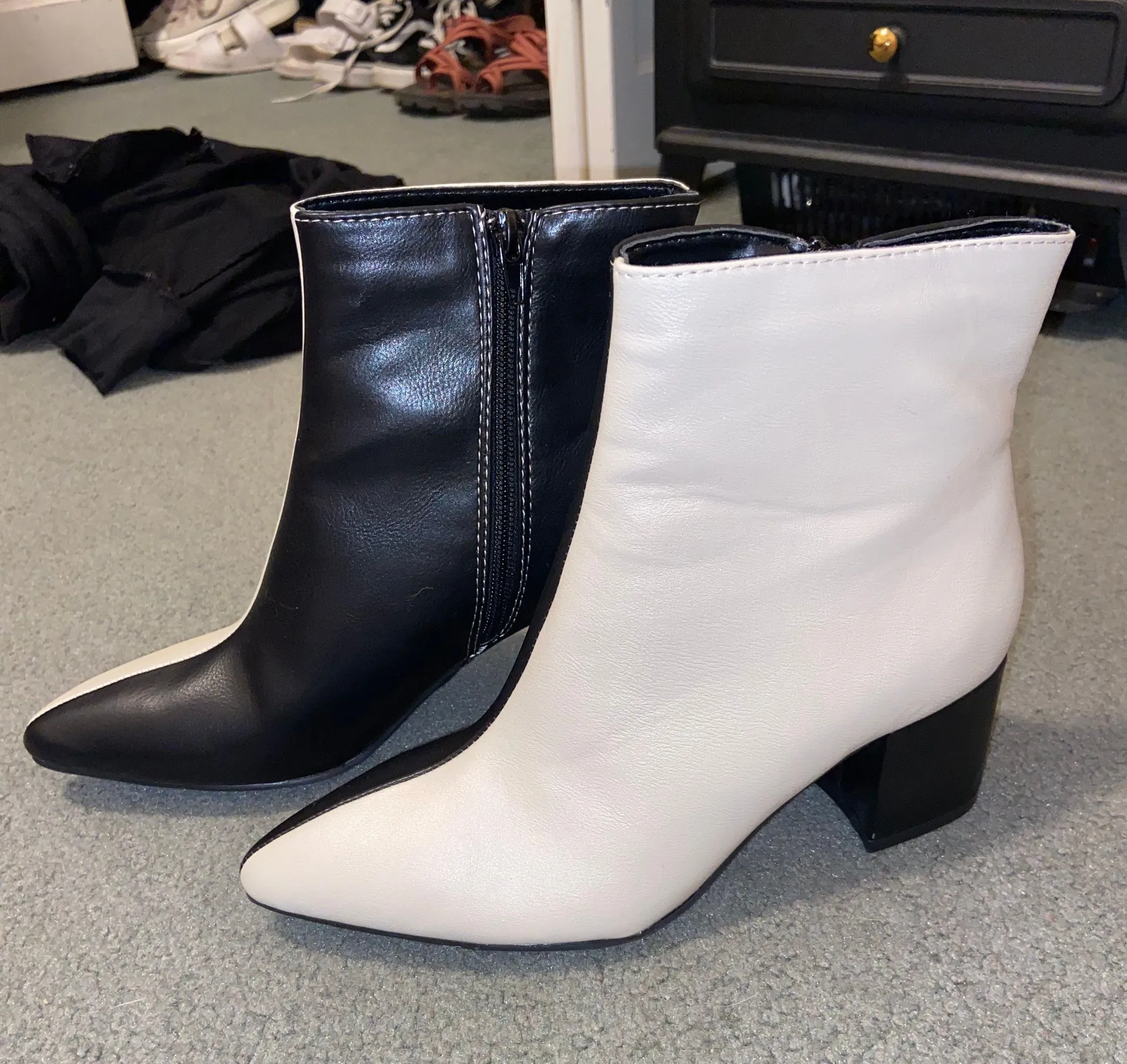 Bamboo Color Block Black And White Heel Boots - Image 5