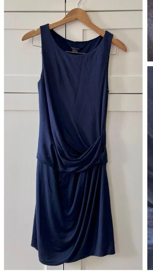 Theory Aditian Horoscope Navy Blue Sleeveless Shift Silk Cocktail Dress, sz. XS - Image 11