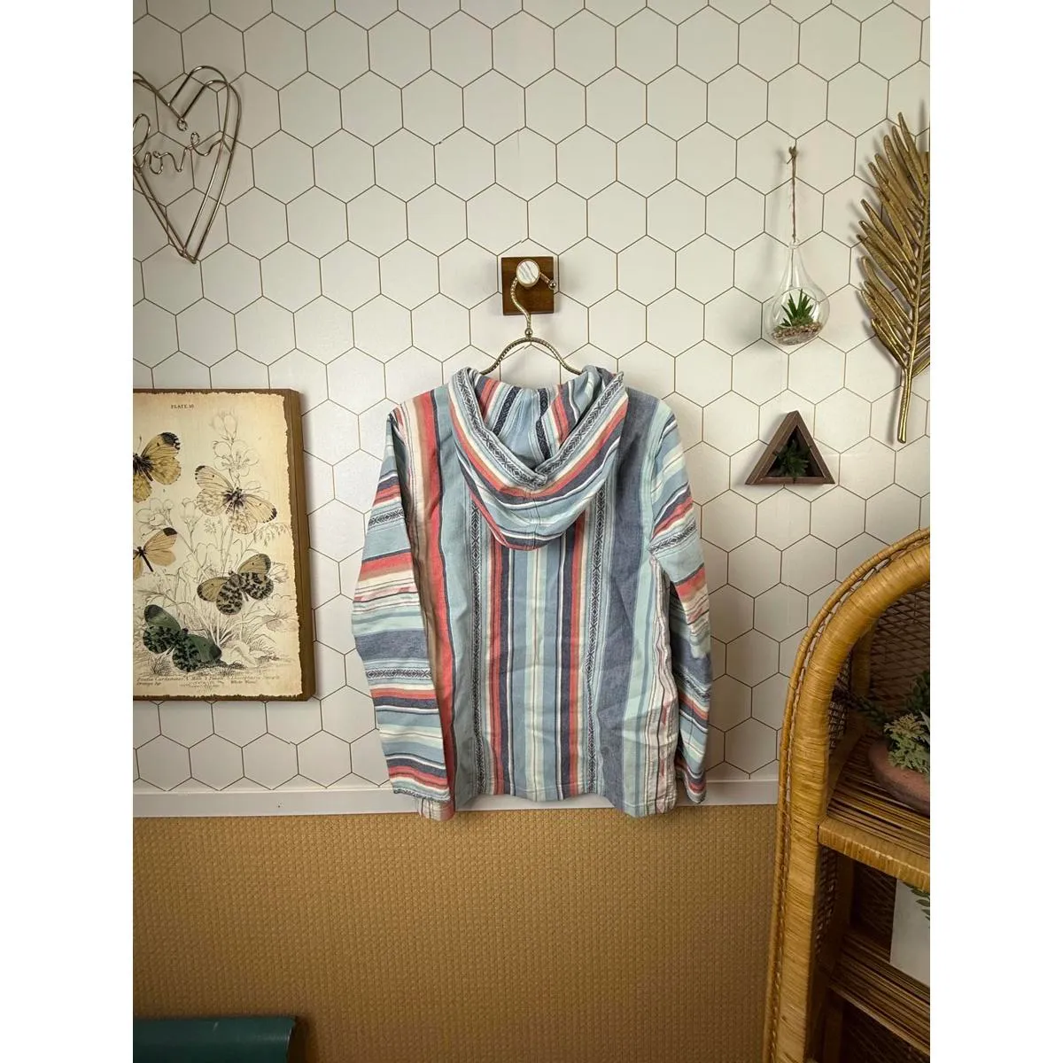 Faherty Sierra Paradise Baja Blue Striped Poncho - Size - Small - Image 6