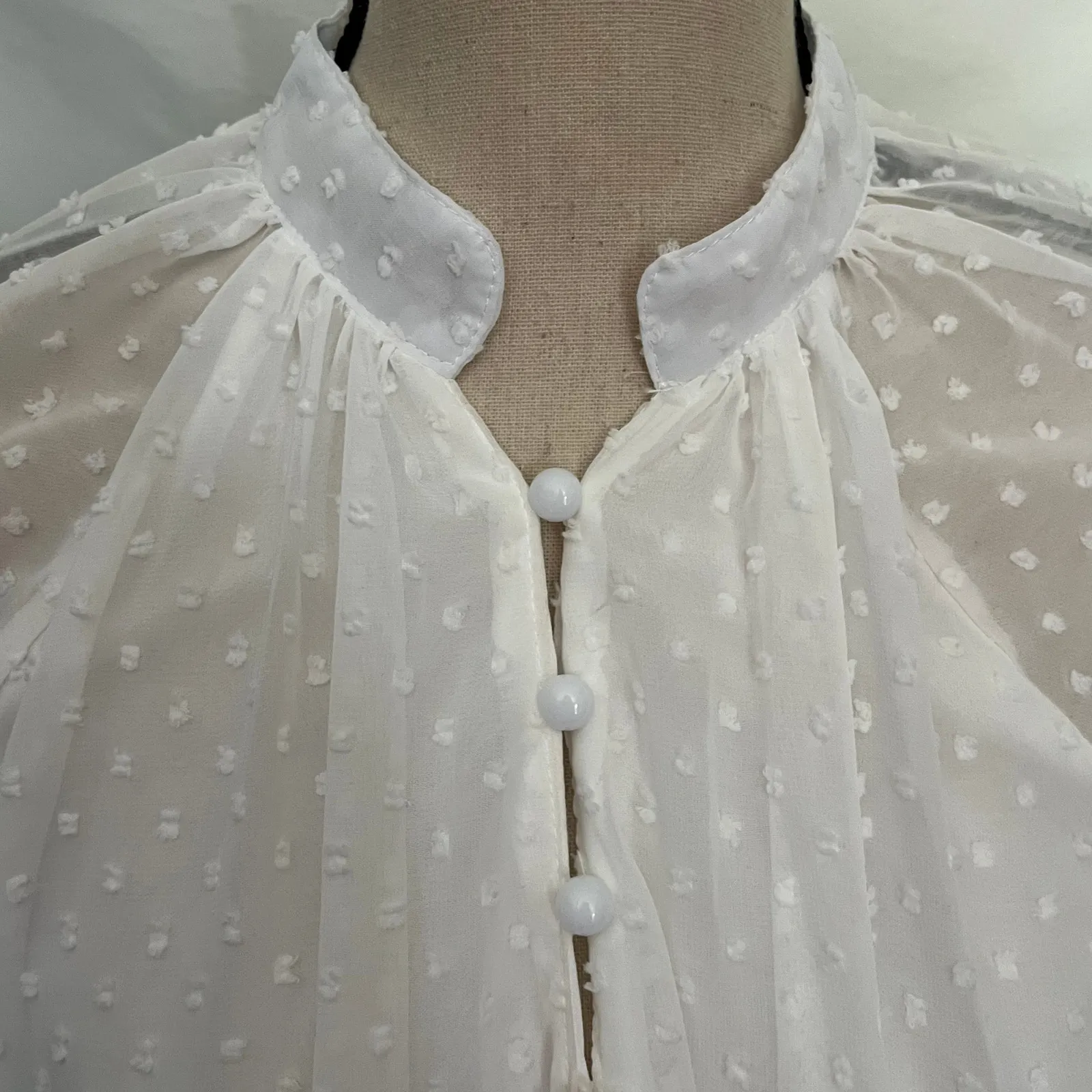 Chic Me Swiss Dot Blouse Sz M Boho Cottagecore Fairy Sheer Coquette White Indie Size M - Image 2