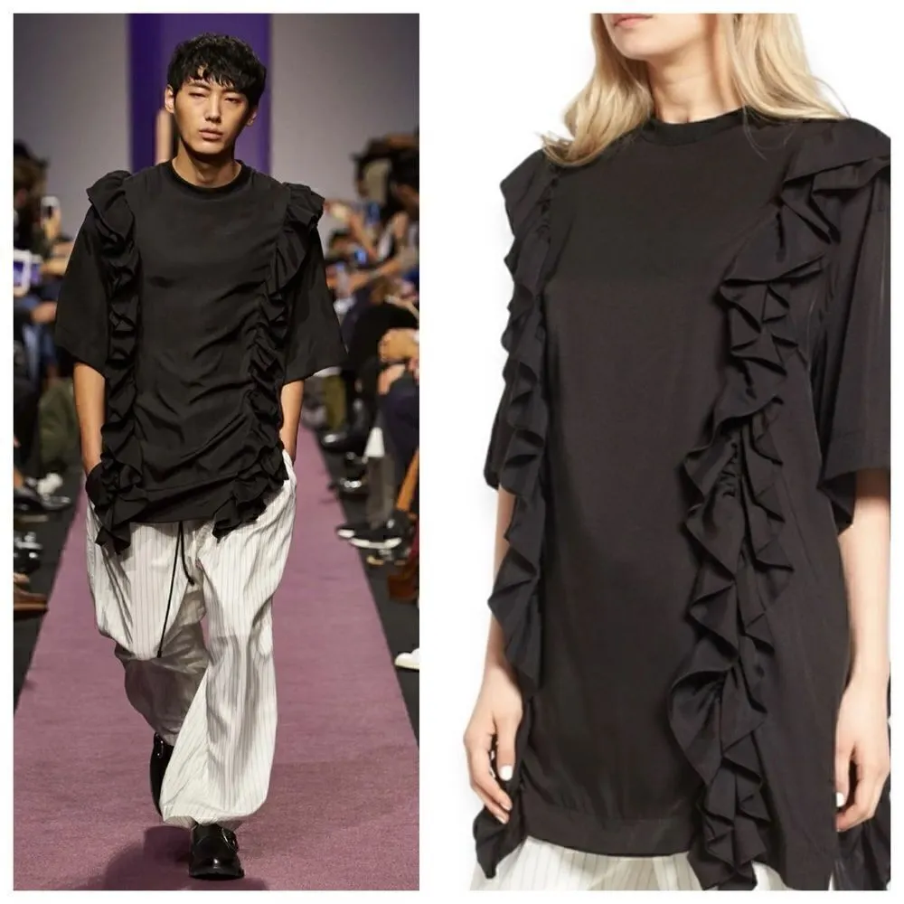 J KOO Black Ruffle Elongated Tee T - Image 2